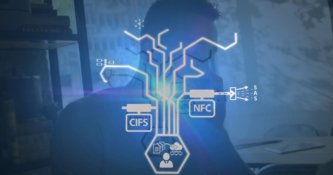 Businessman Utilizing Smartphone with Technological Interface