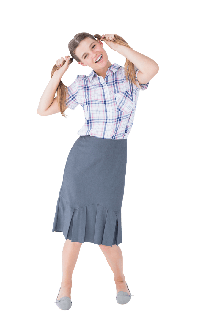 Quirky Woman with Pigtails in Fun Retro Style Transparent Background