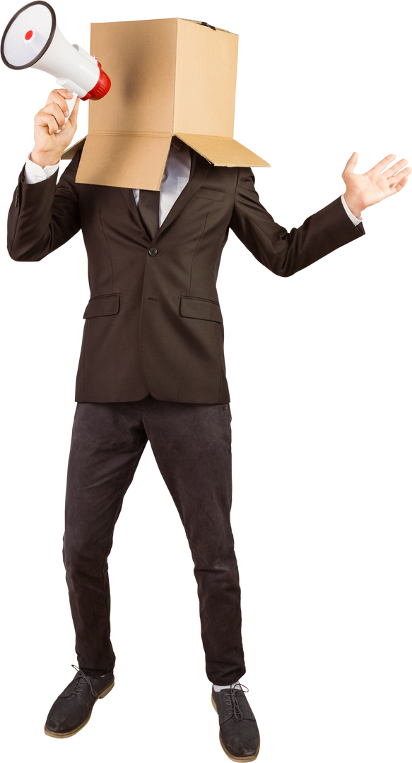 Transparent Businessman with Box Head Holding Megaphone - Download Free Stock Images Pikwizard.com