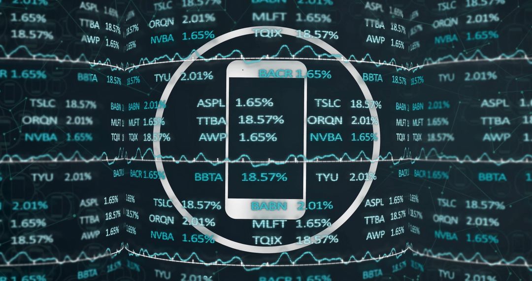 Futuristic Smartphone Display with Stock Tickers