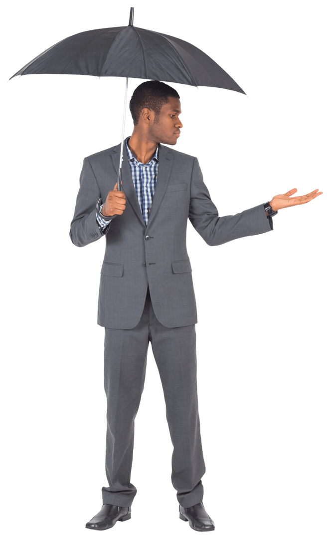 Transparent Image of Businessman Holding Umbrella and Paying Attention