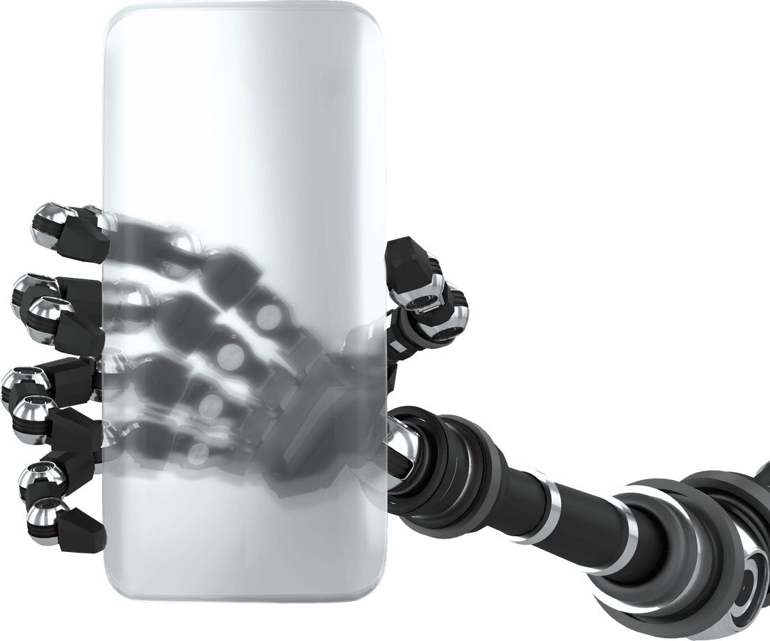 Robotic Hand Gripping Transparent Glass Futuristic Elements