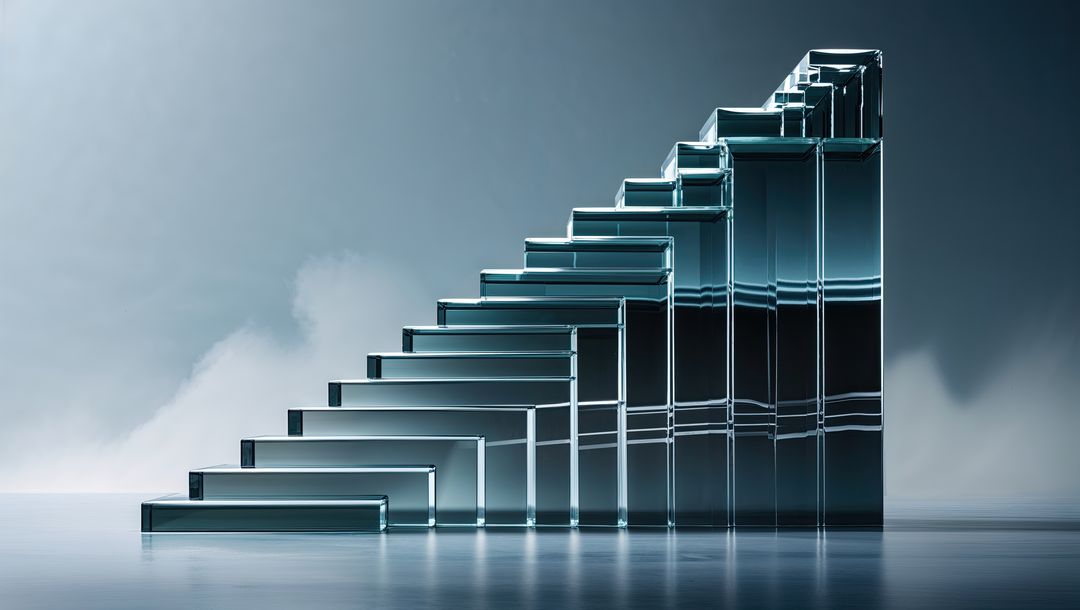 Abstract Transparent Glass Staircase with Spectral Reflection