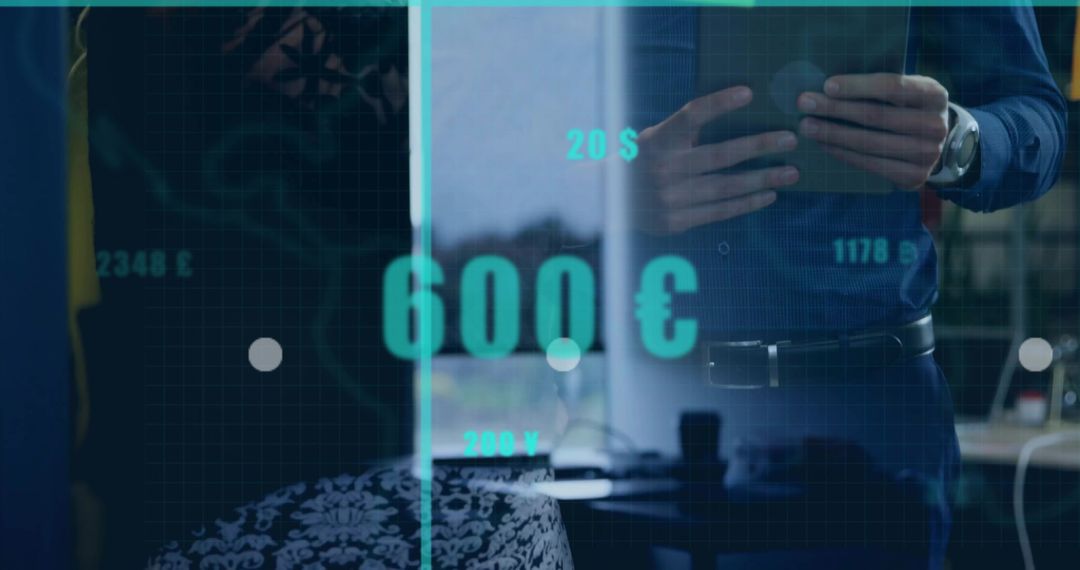 Business Professional Analyzing Digital Financial Dashboard in Office