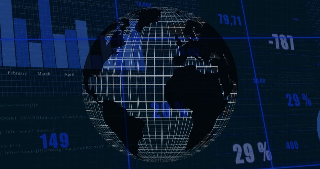 3D Wireframe Globe with Analytics on Dark Digital Dashboard