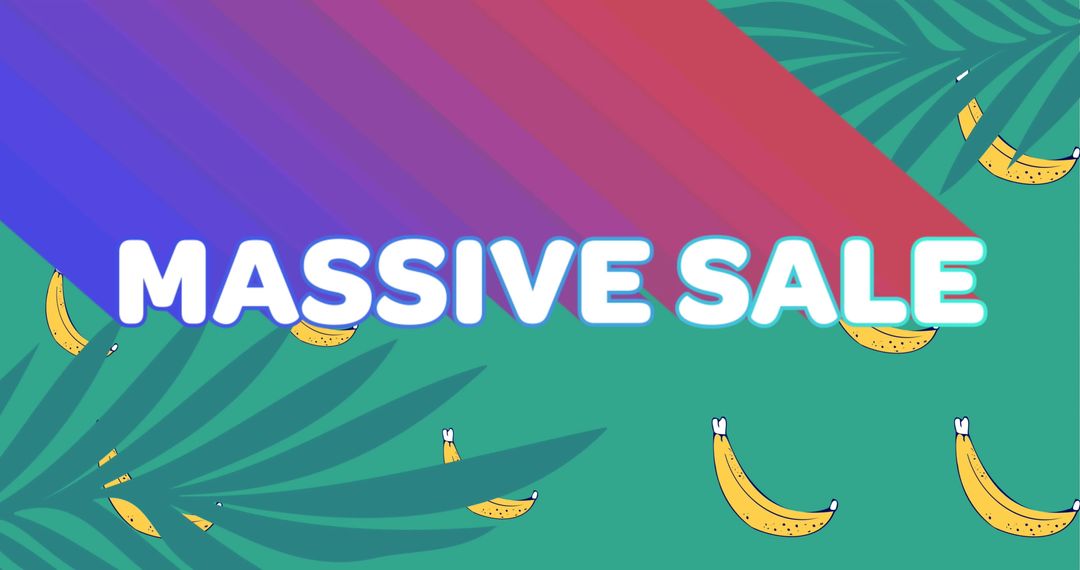 Retro Massive Sale Banner with Bananas and Tropical Leaves