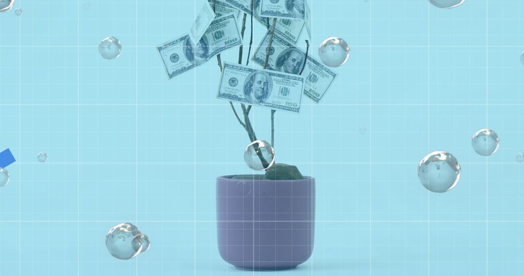 Money Tree with Floating Bubbles for Finance Growth Concept