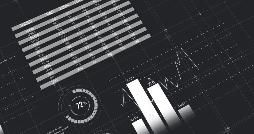 Digital Interface with Data Metrics and Charts Overlay