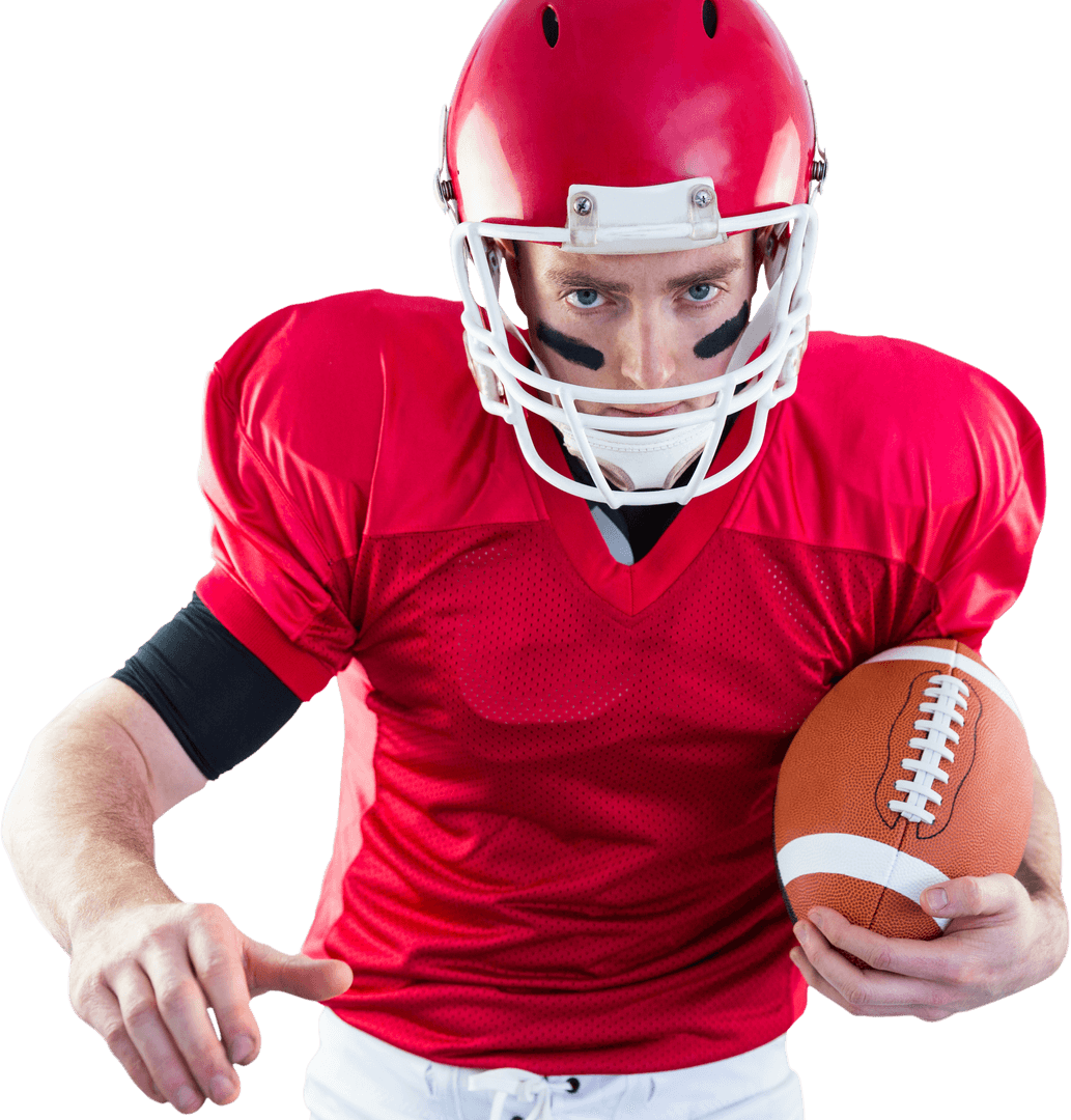 Focused Football Player in Action with Transparent Background