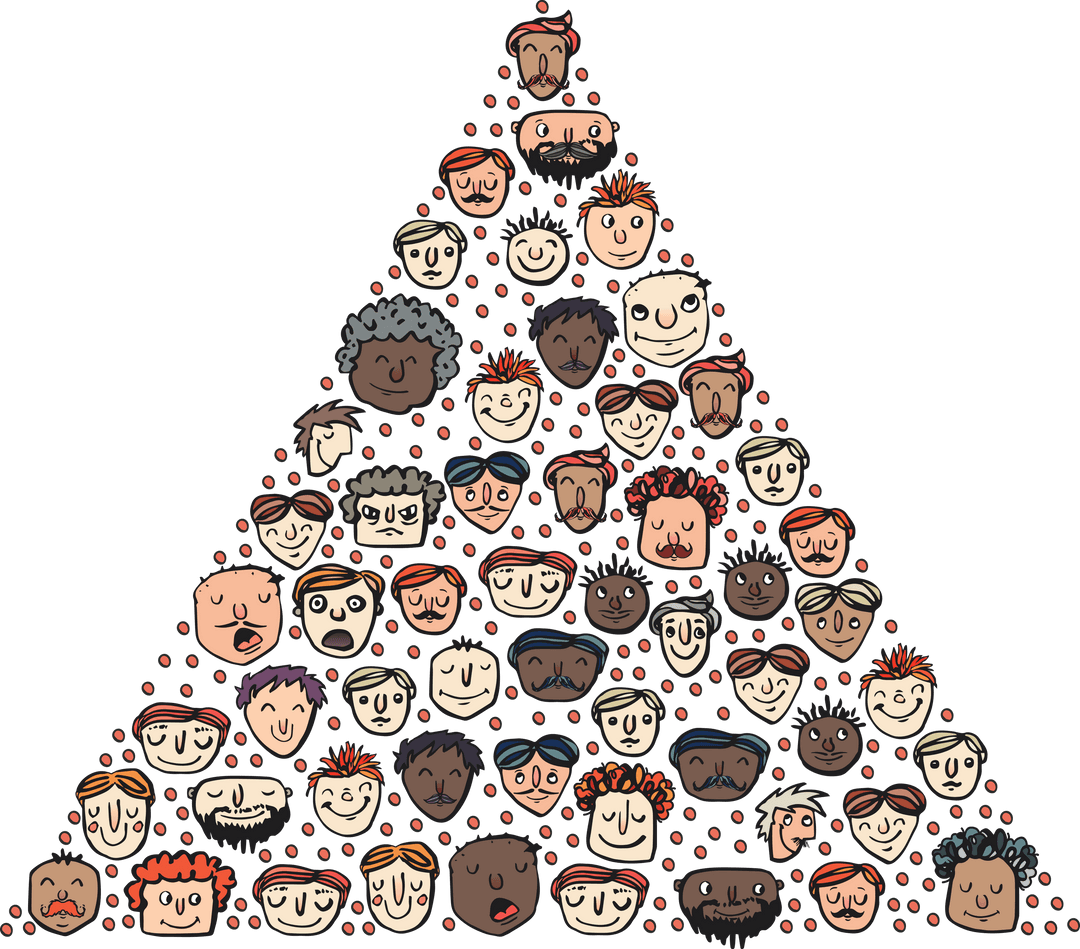 Transparent Illustration of Diverse Faces in Triangle Shape