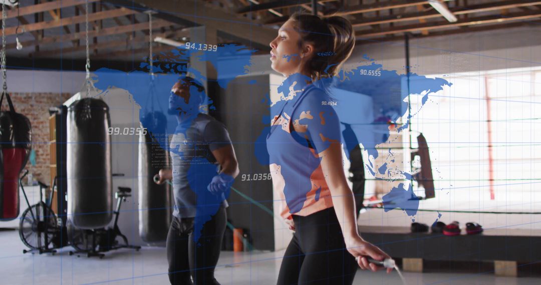 Dynamic Fitness Workout with Jump Rope and Digital Overlay