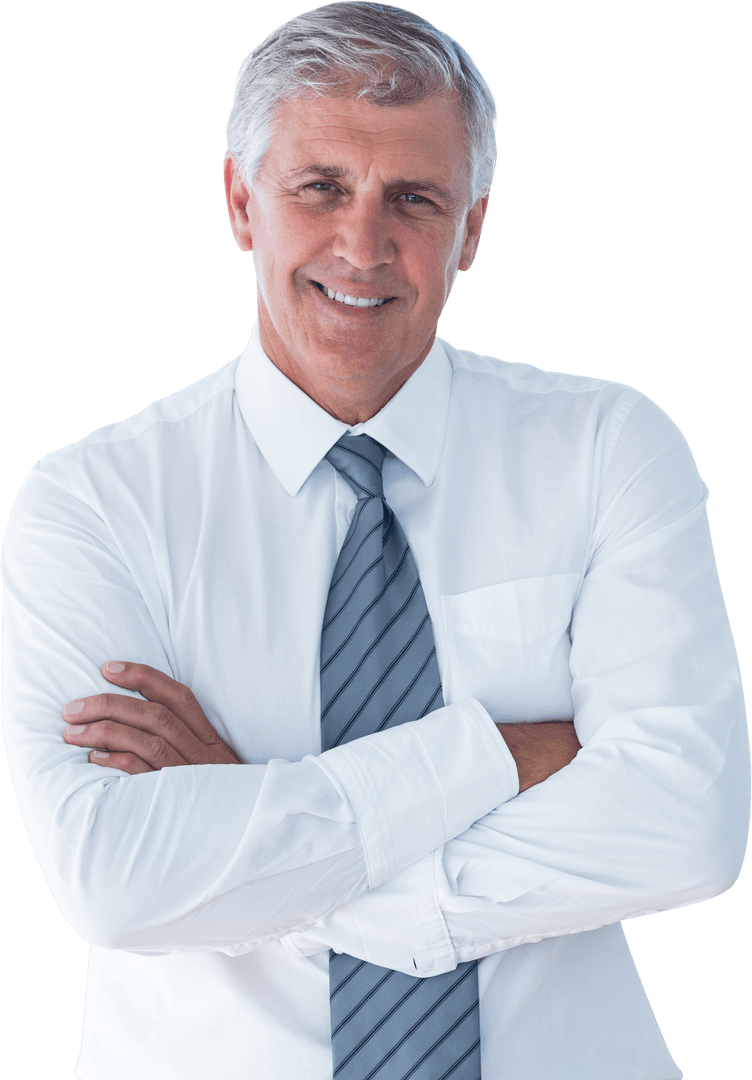 Confident Senior Businessman Smiling with Crossed Arms Transparent