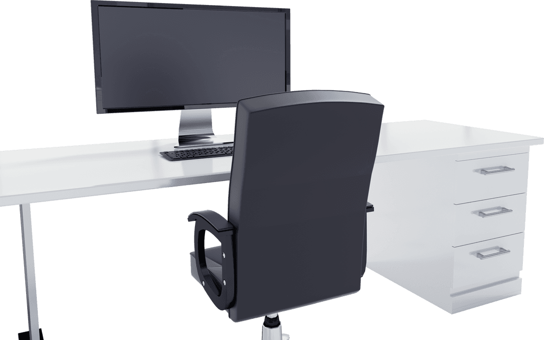 Transparent Office Desk with Chair and Monitor Ideal for Work Setup