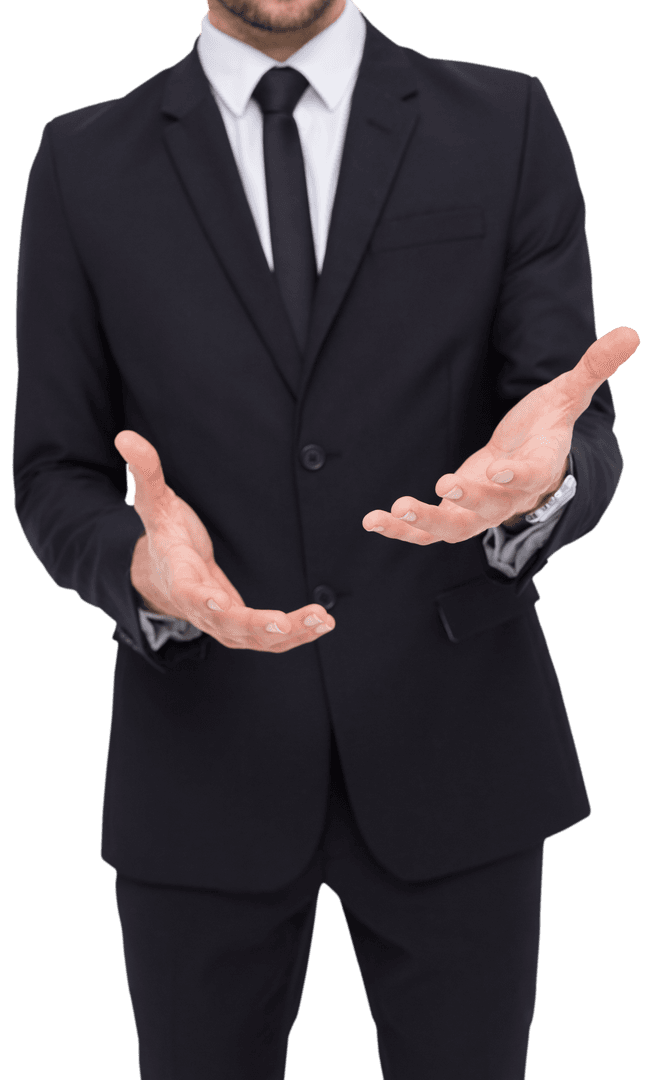 Mid-section Transparent Businessman Gesturing with Hands
