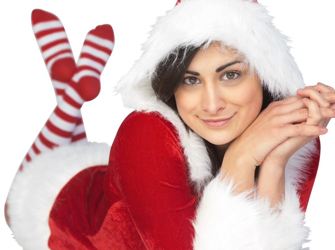 Happy Young Woman in Santa Outfit, Smiling, on Transparent Background - Download Free Stock Images Pikwizard.com