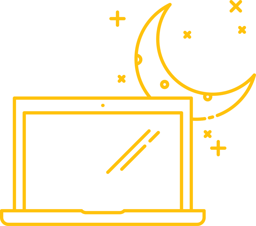 Yellow Laptop and Moon Illustration on Transparent Background