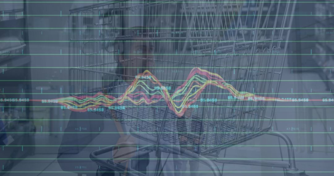 Shopping Cart with Stock Market Graph Overlay Showing Economic Trends