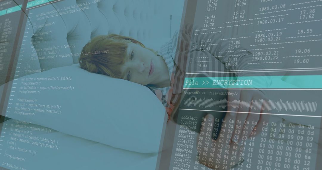 Woman with Encryption Overlay: Fusion of Rest and Cybersecurity