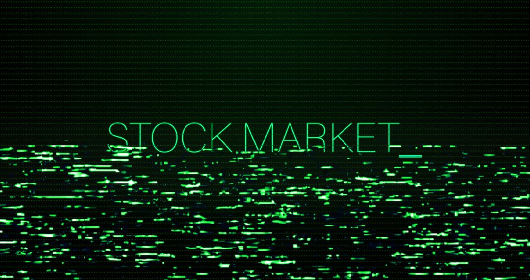 Digital Glitch Effect with Stock Market Text on Black Background
