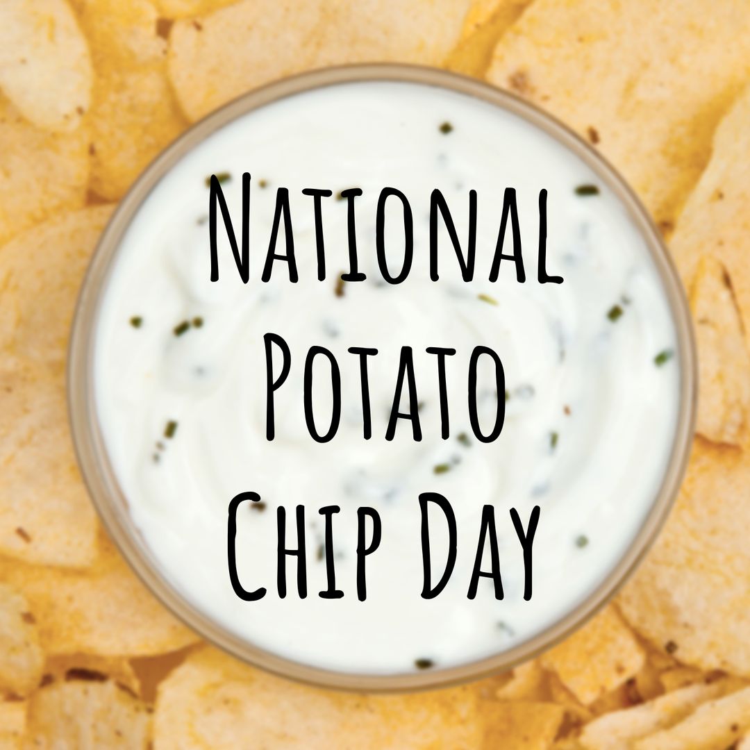 National Potato Chip Day Dip with Crispy Chips Background