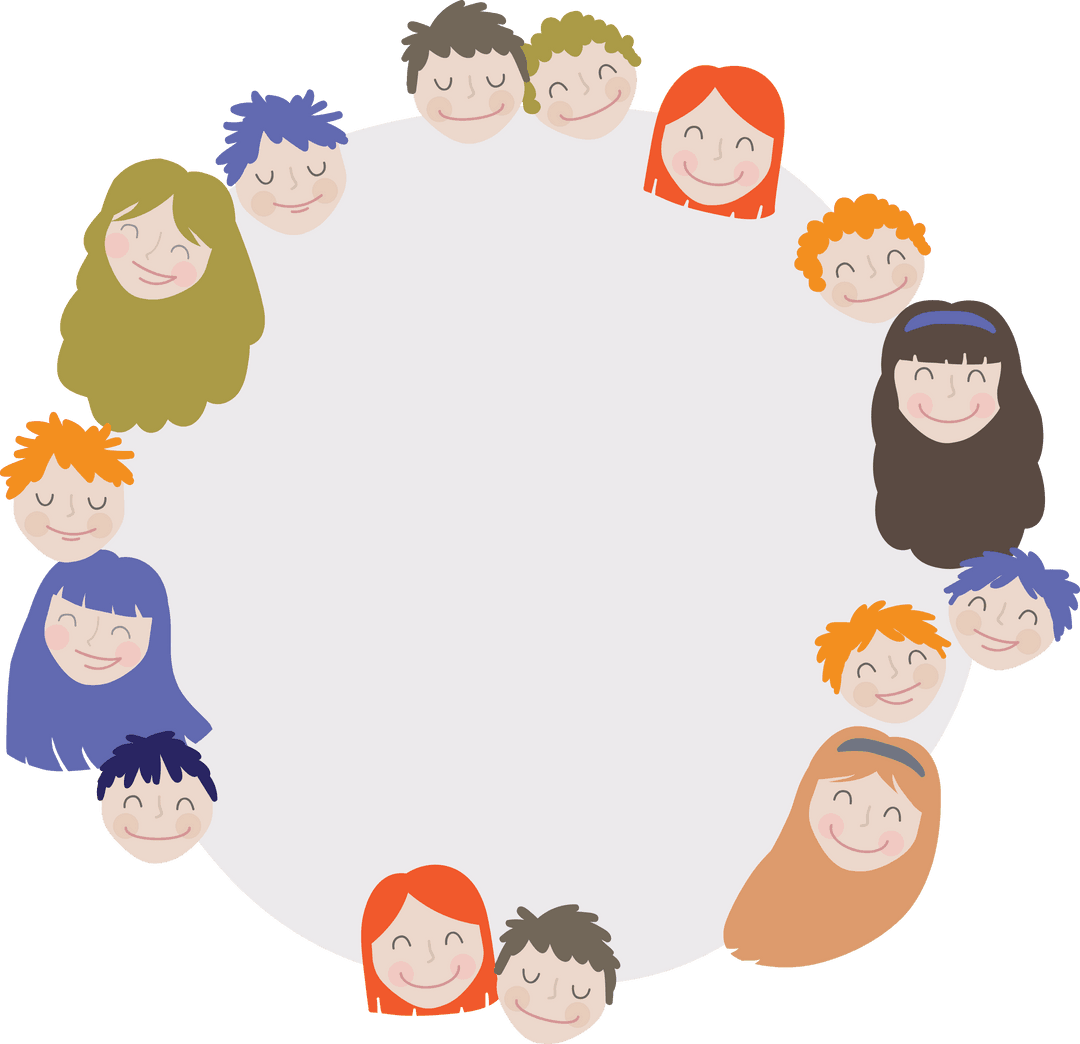 Colorful Frame of Happy Cartoon Children Faces on Transparent Background