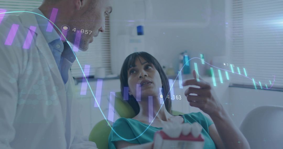 Female Patient Discussing Dental Care with Augmented Reality Overlays