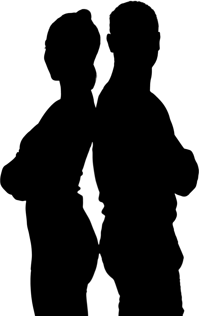 Transparent Silhouettes of Man and Woman Standing Back to Back