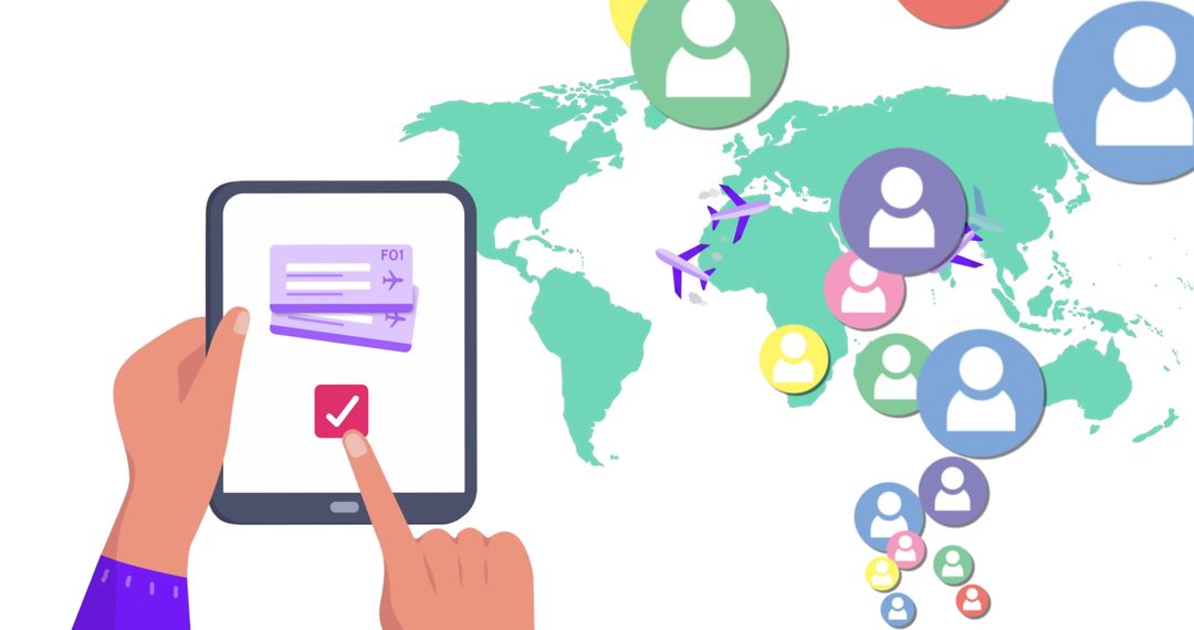 Social Media Icons Hovering Over World Map with Digital Tablet Interface