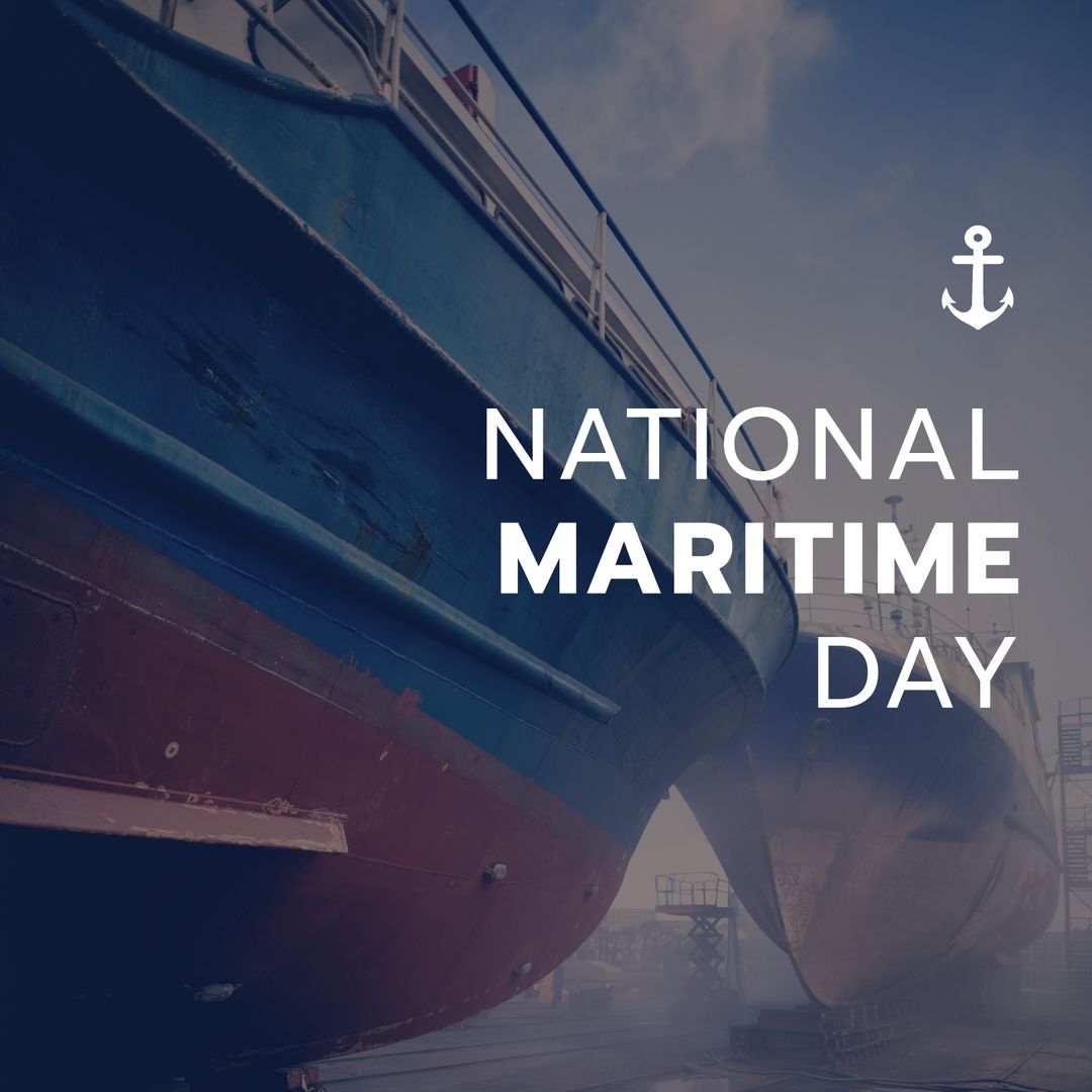National Maritime Day Celebration with Ships and Anchor Icon
