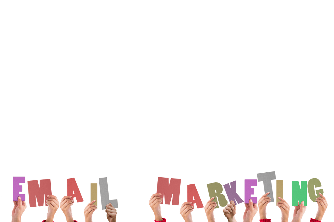 Hands Holding Text 'Email Marketing' on Transparent Background