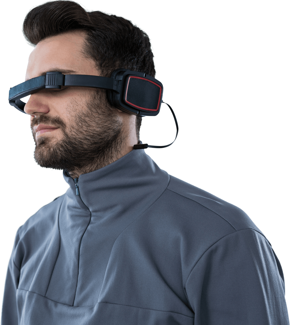Male Wearing Virtual Reality Headset with Transparent Background