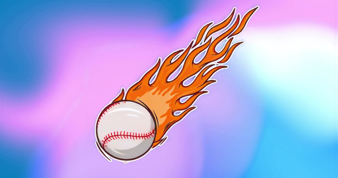 Fiery Baseball with Stylized Flames on Colorful Background