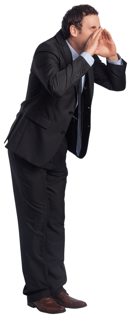 Transparent Caucasian Businessman Shouting in Formal Attire