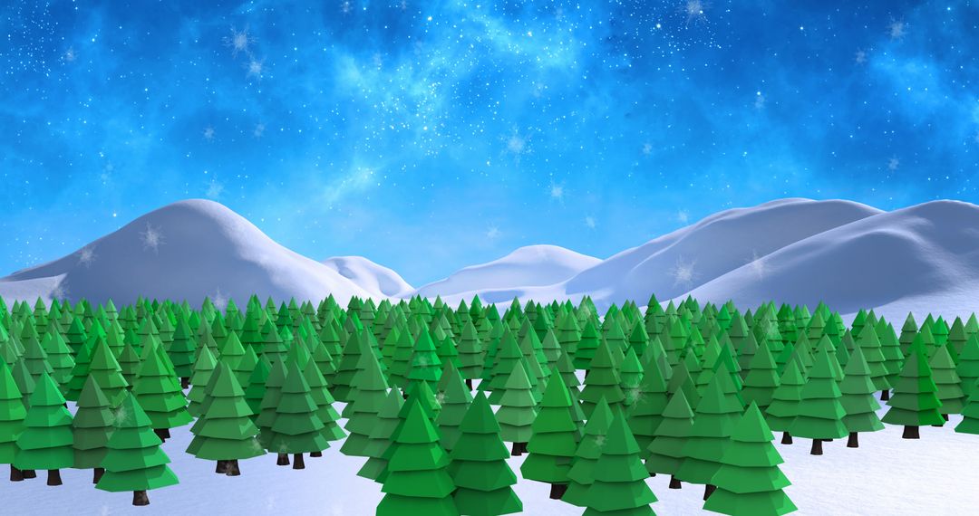 Winter Wonderland with Snow-Covered Landscape and Evergreen Forest