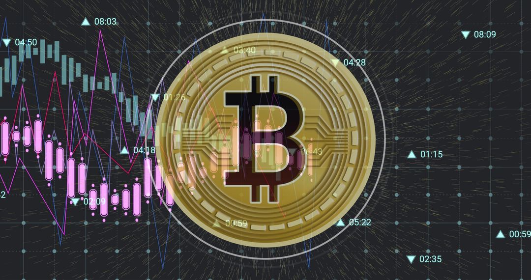 Bitcoin Symbol on Digital Financial Data Background