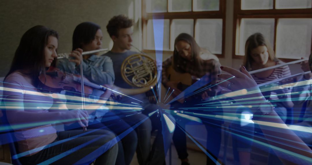 Orchestra Ensemble Rehearsing with Conductor's Guidance in Music Studio