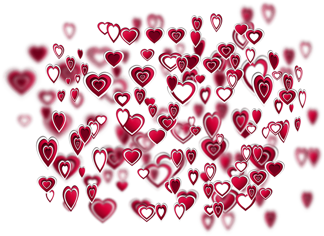 Digital Red and White Hearts on Transparent Background