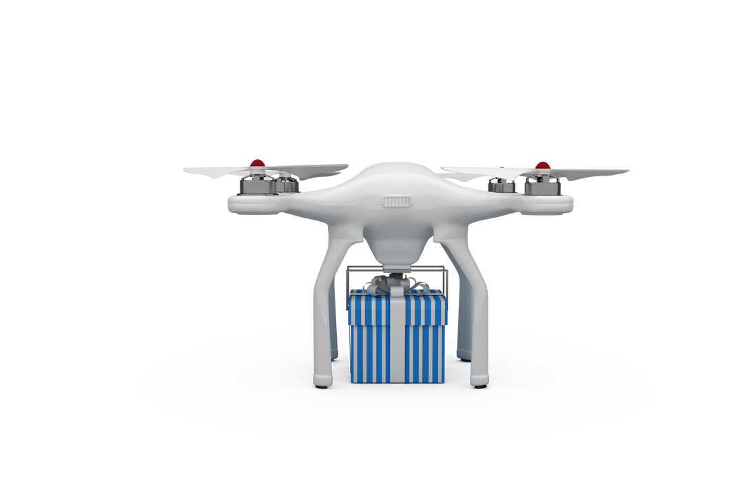 White Drone Delivering Striped Gift on Transparent Background - Download Free Stock Images Pikwizard.com