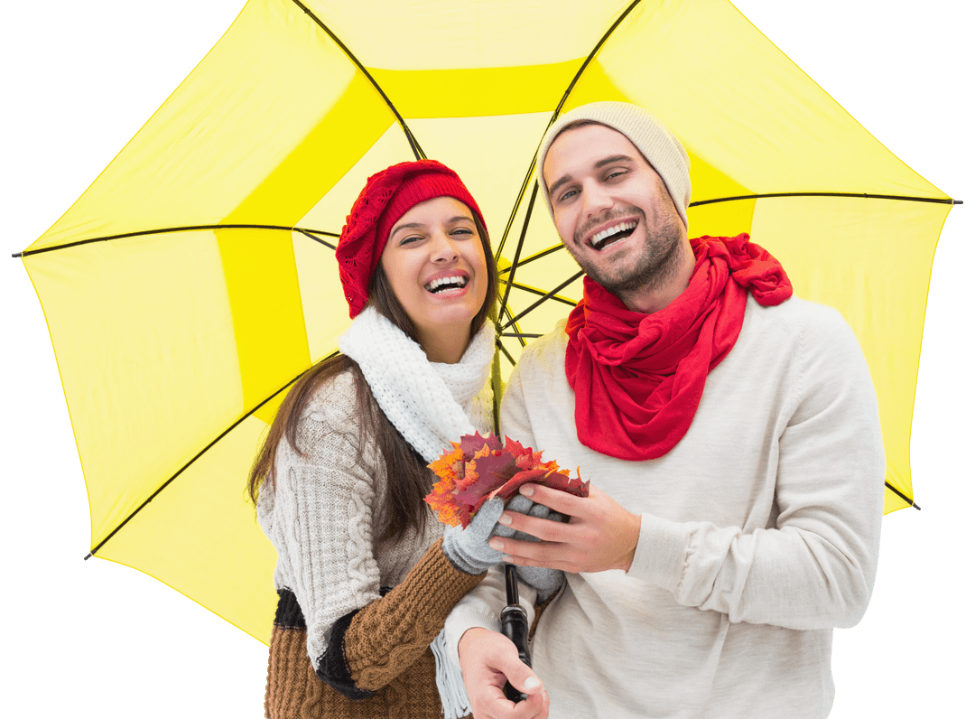 Happy Couple Enjoying Fall Under Transparent Umbrella