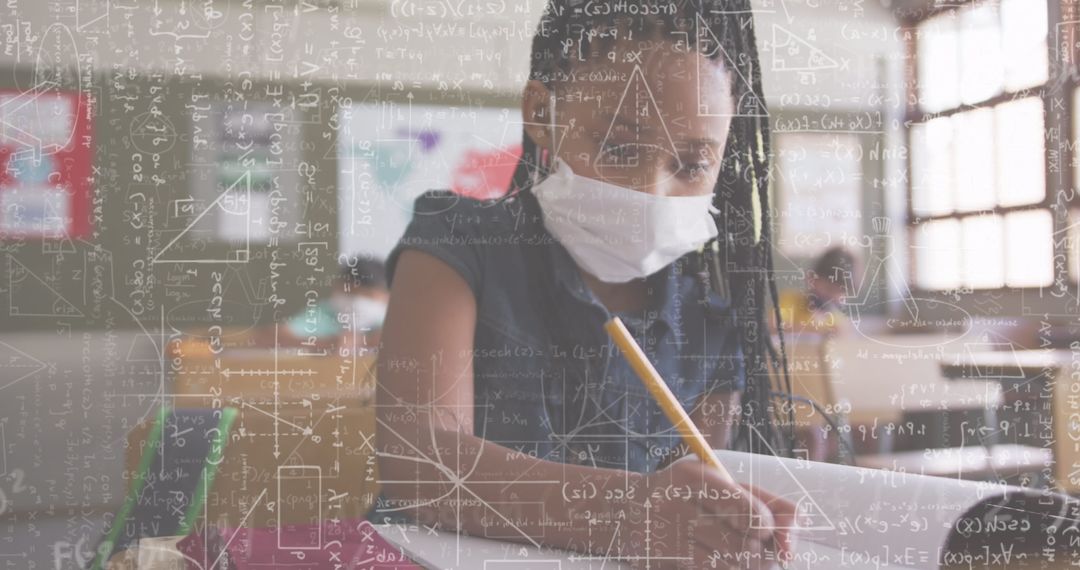 Focused Student with Math Overlay in Classroom