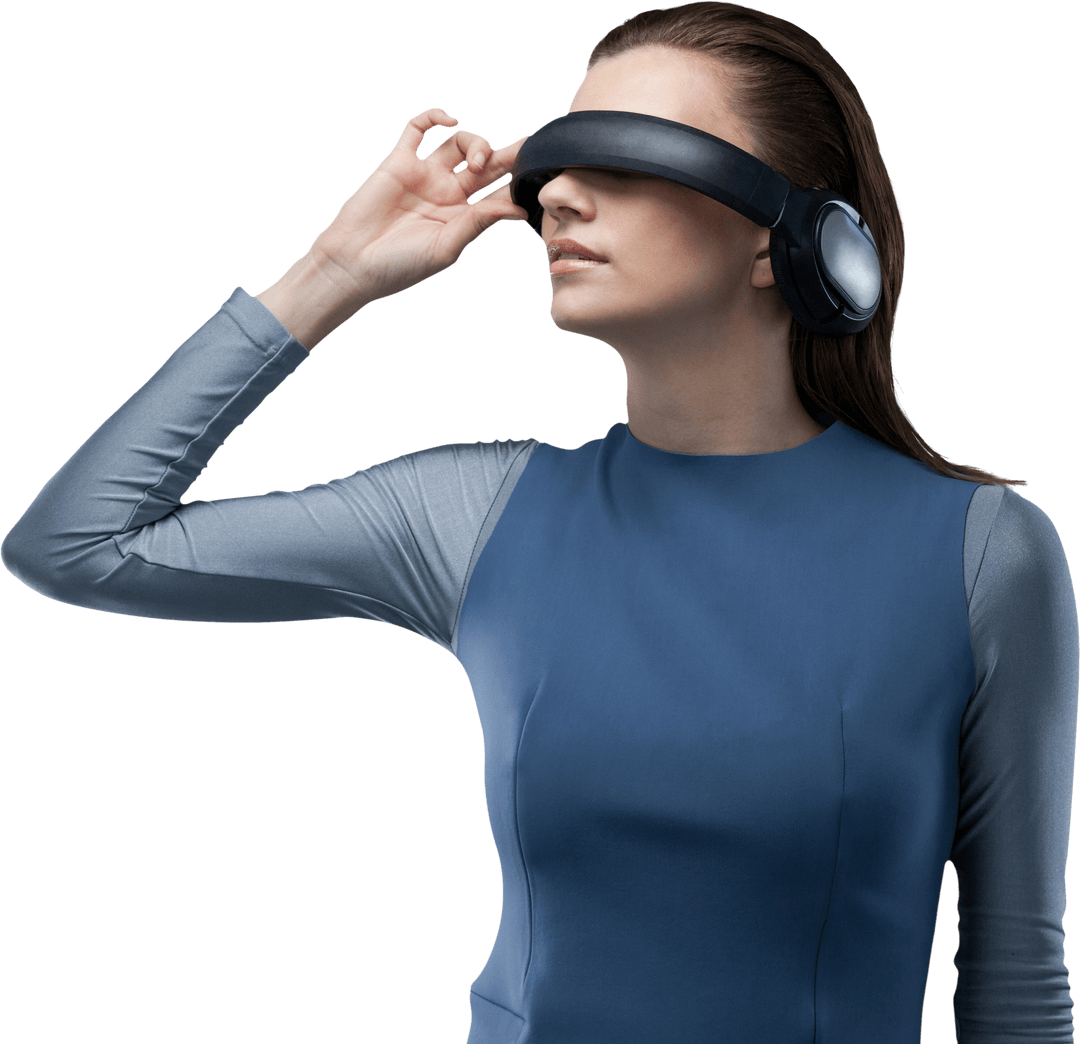 Transparent View of Female Futurist Wearing VR Headset for Virtual Experiences