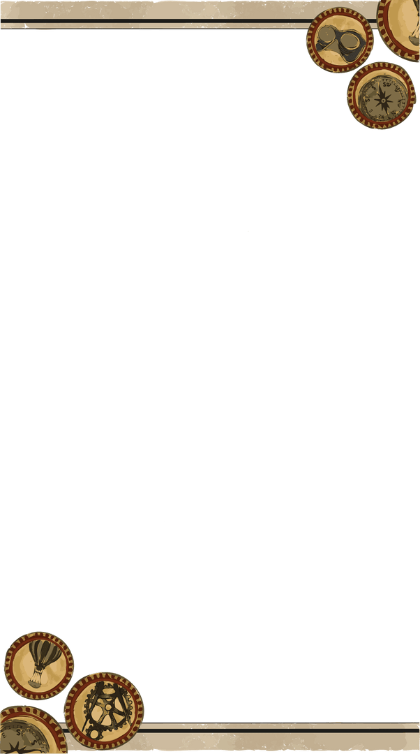 Transparent Steampunk Adventure Vintage Compass and Gears Border