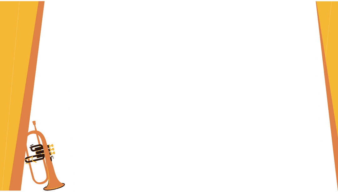 Brass Trumpet with Vibrant Yellow Orange Curtains on Transparent Background