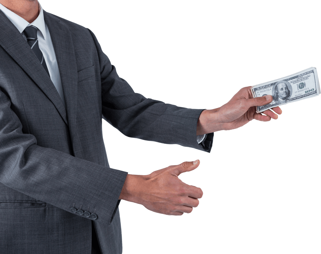 Businessman Offering Money with Transparent Background