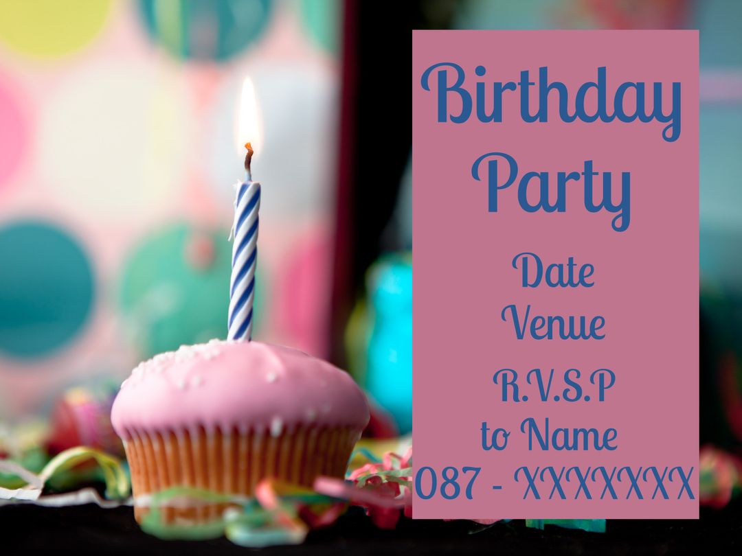 Festive Birthday Party Invitation with Candlelit Cupcake