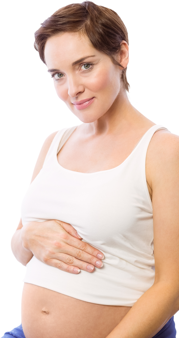 Transparent Image of a Smiling Pregnant Woman in a White Tank Top - Download Free Stock Images Pikwizard.com