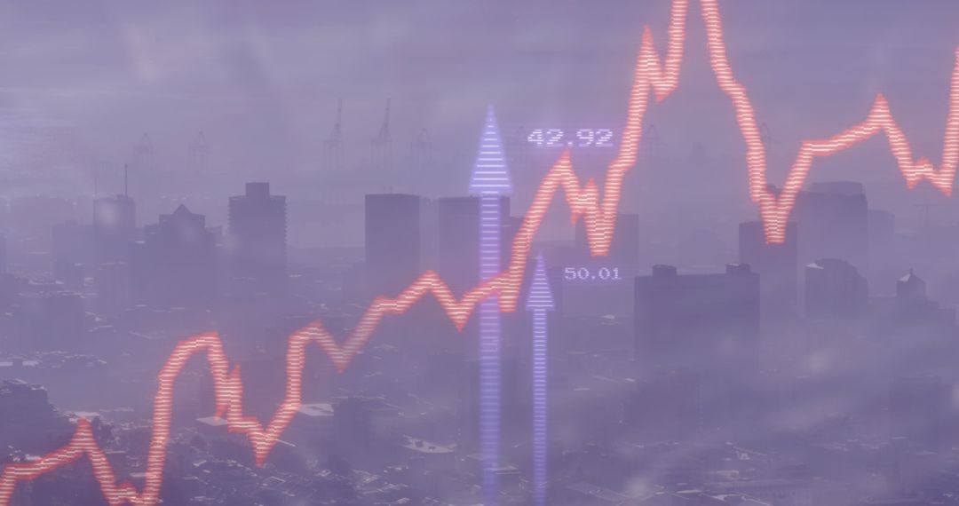 Futuristic Data Graphing Over Urban Cityscape