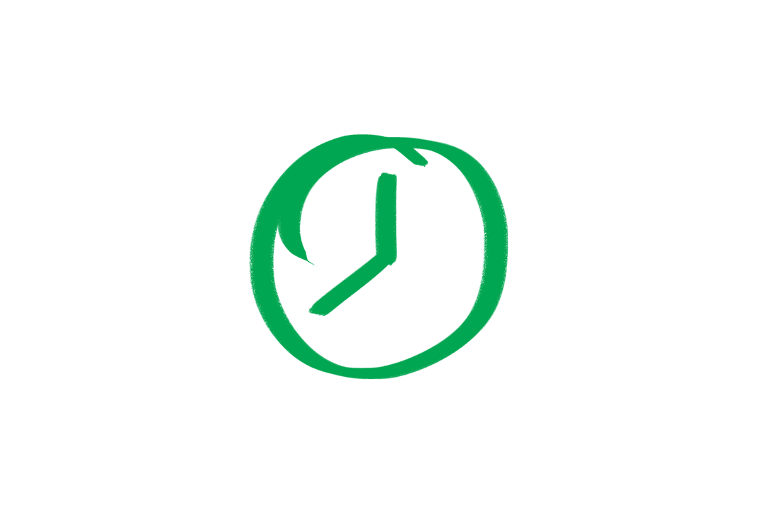 Green Hand-Drawn Clock on Transparent Background