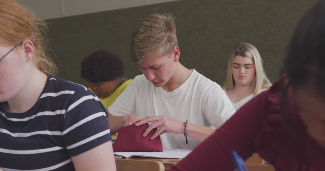 Diverse Secondary School Students Engaged in Classroom Study