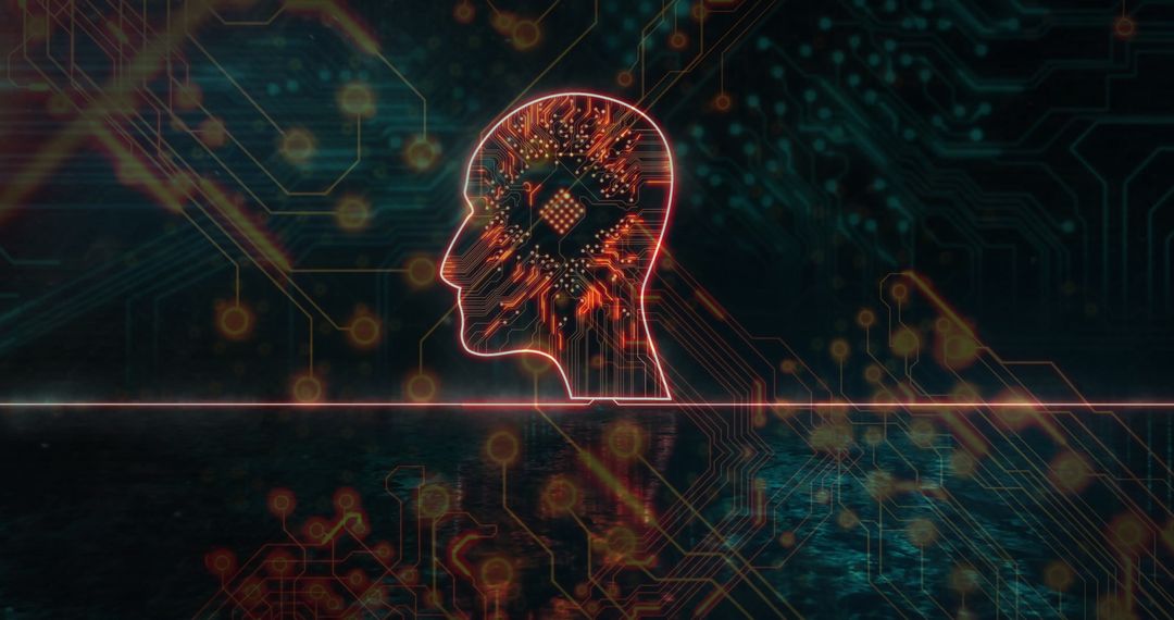 Digital Head Silhouette with Technology Circuit Pattern
